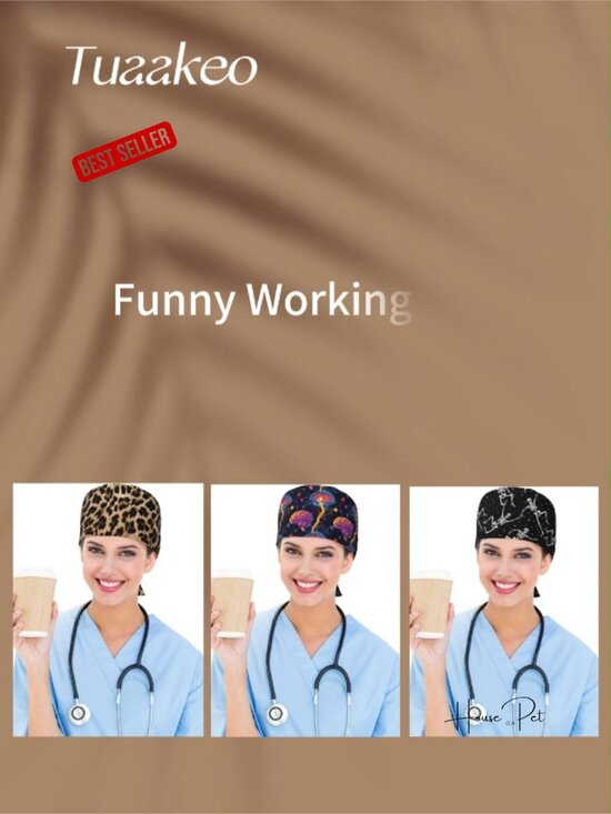Scrub Cap with Sweatband, Adjustable Tie Back Hat, Breathable Work Cap for main image 2
